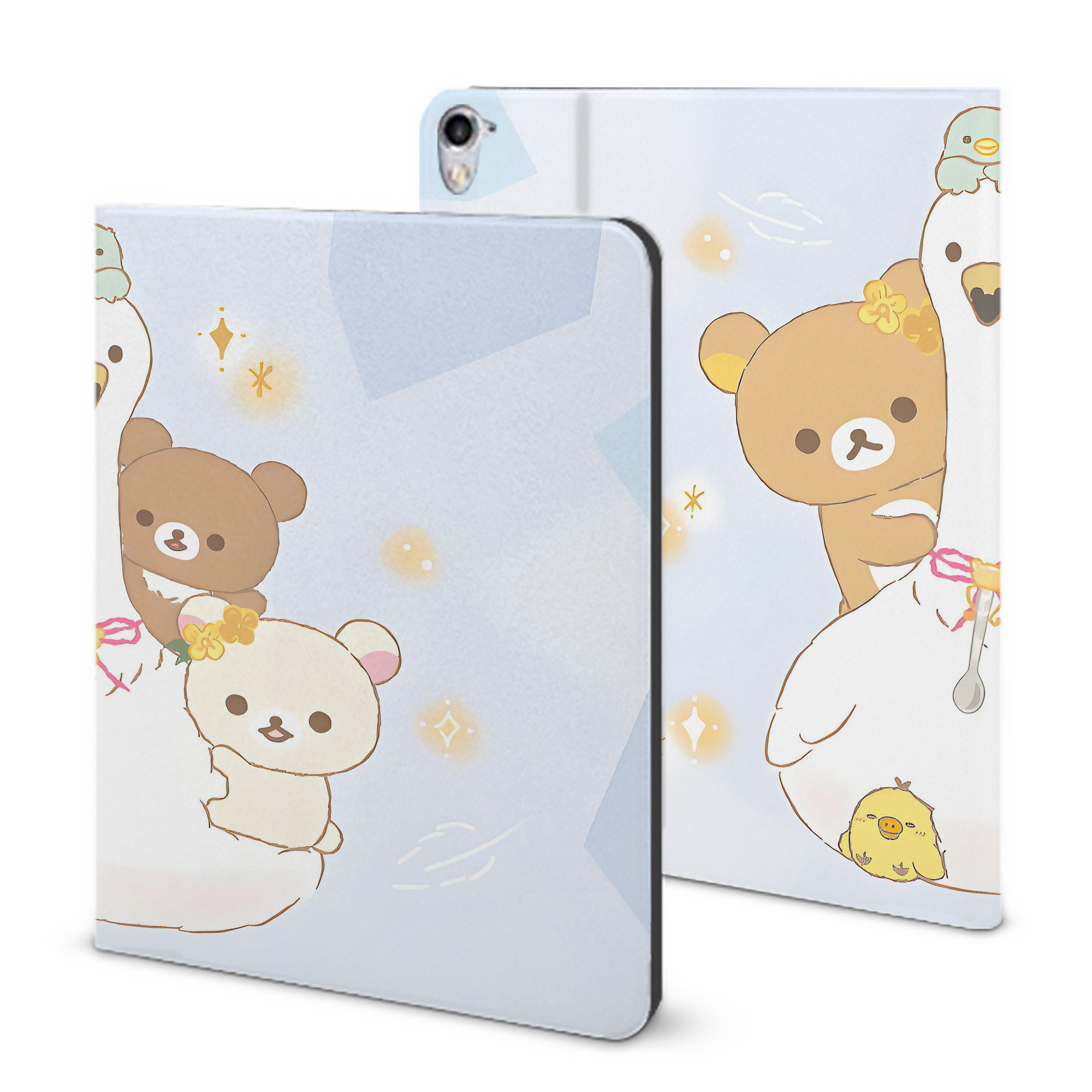 （画像用） リラックマ リラックマ キイロイトリ Rilakkuma Korilakkuma Kiiroitori IPad ケース ブック型 PUレザー TPU 耐衝撃 軽量 薄型 ペン収納なし 全面保護 IPad 各モデル対応